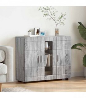 vidaXL Wooden Cabinet Grey Sonoma 88.5 x 30.5 x 73 cm Engineered Wood — Model: Sideboard with glass door