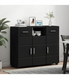 vidaXL Wooden Cabinet Black 88.5 x 30.5 x 73 cm Engineered Wood — Model: Sideboard with 2 drawers 3 doors