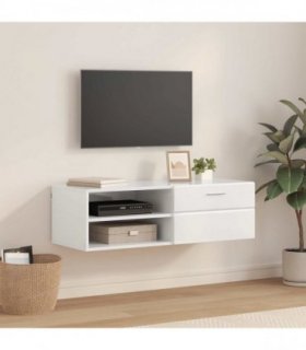 vidaXL Wooden Cabinet with Drawer High Gloss White 100.5 x 39 x 30 cm — Model: TV cabinet with 1 drawer