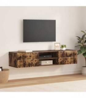 vidaXL Wooden Cabinet Smoked Oak 150 x 39 x 30 cm Engineered Wood — Model: TV Cabinet with 2 drawers
