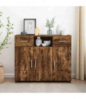 vidaXL Wooden Cabinet Smoked Oak 88.5 x 30.5 x 73 cm Engineered Wood — Model: Sideboard with 2 drawers 3 doors