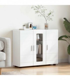 vidaXL Wooden Cabinet White 88.5 x 30.5 x 73 cm Engineered Wood — Model: Sideboard with glass door