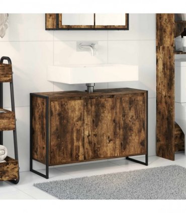 vidaXL Bathroom Cabinet Smoke Oak 90 x 30 x 60 cm Engineered Wood — Colour: Smoked oak