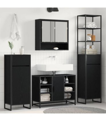 vidaXL Bathroom Cabinet Black Oak 40 x 30 x 100 cm Engineered Wood