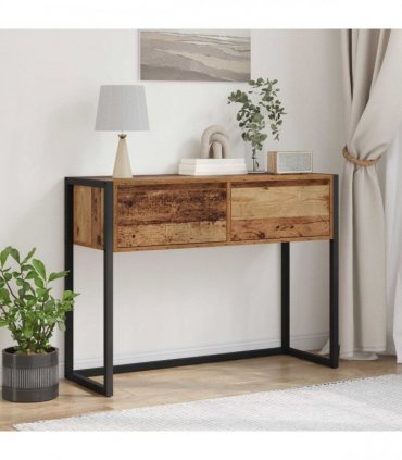 vidaXL End Table with Drawer Old Wood 100 x 36 x 75 cm Engineered Wood