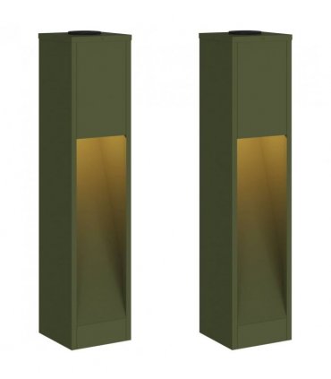 vidaXL Solar Led Pathway Light 2 pcs Olive Green Cold Rolled Steel — Size: 18 x 18 x 80 cm
