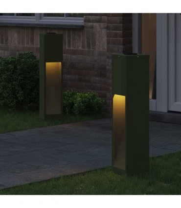 vidaXL Solar Led Pathway Light 2 pcs Olive Green Cold Rolled Steel — Size: 18 x 18 x 80 cm