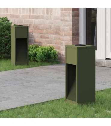 vidaXL Solar Led Pathway Light 2 pcs Olive Green Cold Rolled Steel — Size: 18 x 18 x 50 cm