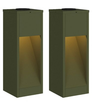 vidaXL Solar Led Pathway Light 2 pcs Olive Green Cold Rolled Steel — Size: 18 x 18 x 50 cm