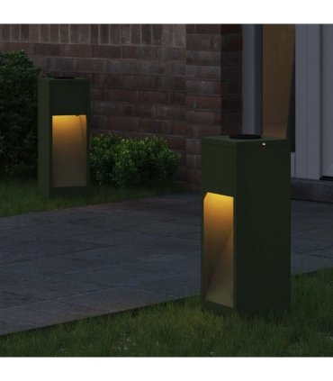 vidaXL Solar Led Pathway Light 2 pcs Olive Green Cold Rolled Steel — Size: 18 x 18 x 50 cm