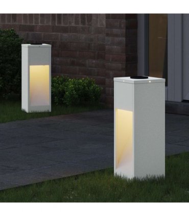 vidaXL Solar Led Pathway Light 2 pcs White Cold Rolled Steel — Size: 18 x 18 x 50 cm