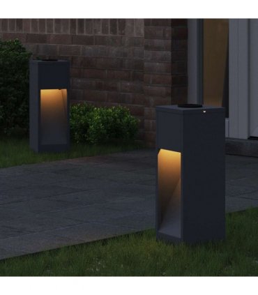 vidaXL Solar Led Pathway Light 2 pcs Anthracite Cold Rolled Steel — Size: 18 x 18 x 50 cm