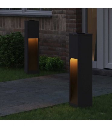 vidaXL Solar Led Pathway Light 2 pcs Black Cold Rolled Steel — Size: 18 x 18 x 80 cm