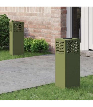vidaXL Solar LED Pathway Light 2 pcs Olive Green Cold Rolled Steel — Size: 18 x 18 x 50 cm — V0672066286