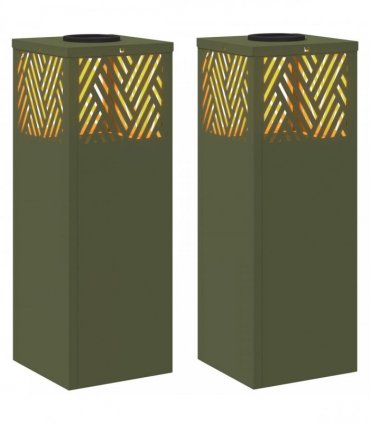 vidaXL Solar LED Pathway Light 2 pcs Olive Green Cold Rolled Steel — Size: 18 x 18 x 50 cm — V0672066286