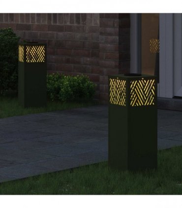 vidaXL Solar LED Pathway Light 2 pcs Olive Green Cold Rolled Steel — Size: 18 x 18 x 50 cm — V0672066286
