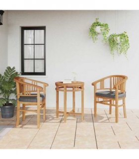 vidaXL Chair with Cushion 2 pcs Brown 63 x 58 x 89 cm Solid Teak Wood — Colour: Brown and grey