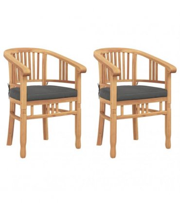 vidaXL Chair with Cushion 2 pcs Brown 63 x 58 x 89 cm Solid Teak Wood — Colour: Brown and grey