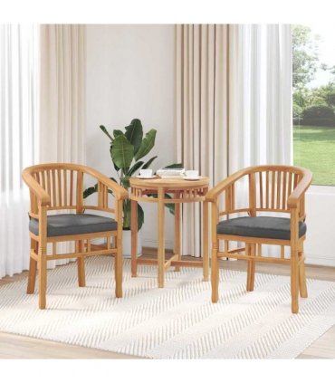 vidaXL Chair with Cushion 2 pcs Brown 63 x 58 x 89 cm Solid Teak Wood — Colour: Brown and grey