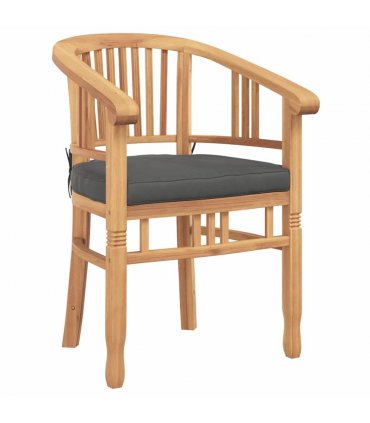 vidaXL Chair with Cushion 2 pcs Brown 63 x 58 x 89 cm Solid Teak Wood — Colour: Brown and grey