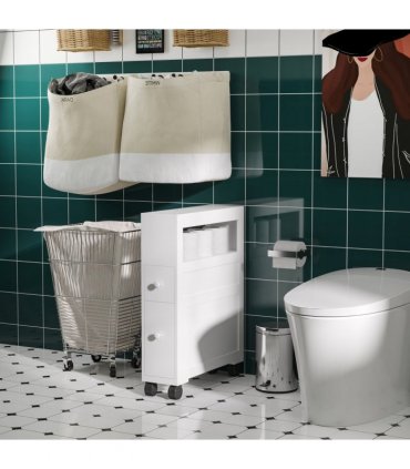 Bathroom Cabinet White MDF 71.5H x 16W x 52Dcm Slim Design 2 Drawers Open Top