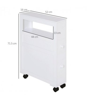 Bathroom Cabinet White MDF 71.5H x 16W x 52Dcm Slim Design 2 Drawers Open Top