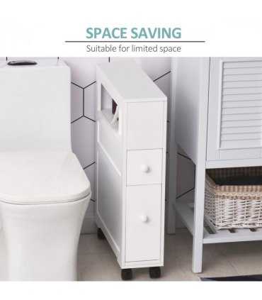 Bathroom Cabinet White MDF 71.5H x 16W x 52Dcm Slim Design 2 Drawers Open Top