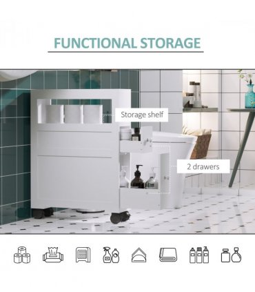 Bathroom Cabinet White MDF 71.5H x 16W x 52Dcm Slim Design 2 Drawers Open Top