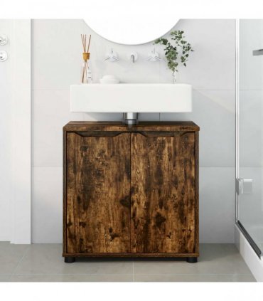 vidaXL Bathroom Basin Cabinet with Shelf Smoked Oak 60 x 30 x 60 cm