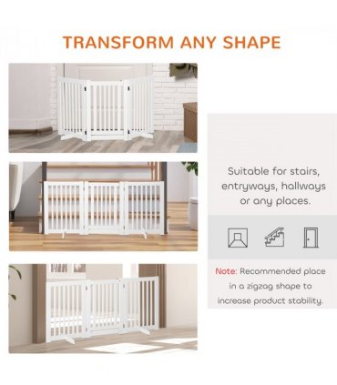 MDF Dog Gate Step over Panel Fence Expandable Folding w/Latch Support Feet White