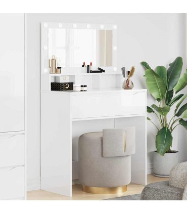 vidaXL Bedroom Dressing Tables High Gloss White 80 x 39.6 x 135 cm