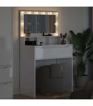 vidaXL Bedroom Dressing Tables High Gloss White 80 x 39.6 x 135 cm