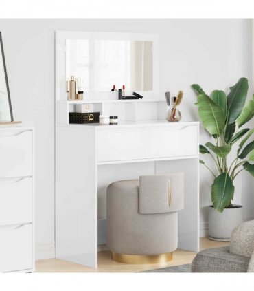 vidaXL Bedroom Dressing Tables High Gloss White 80 x 39.6 x 135 cm — V0672066645