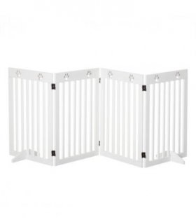 Pet Gate Foldable Freestanding Dog Safety Barrier w/ Support Feet White