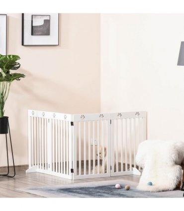 Pet Gate Foldable Freestanding Dog Safety Barrier w/ Support Feet White