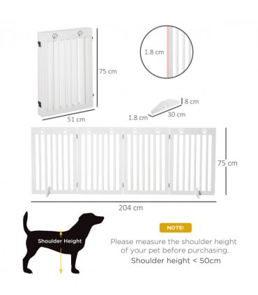 Pet Gate Foldable Freestanding Dog Safety Barrier w/ Support Feet White