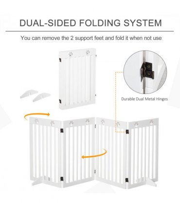 Pet Gate Foldable Freestanding Dog Safety Barrier w/ Support Feet White