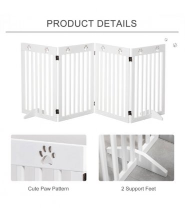 Pet Gate Foldable Freestanding Dog Safety Barrier w/ Support Feet White