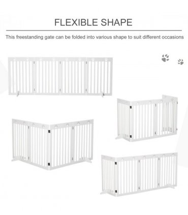 Pet Gate Foldable Freestanding Dog Safety Barrier w/ Support Feet White