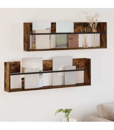 vidaXL Magazine Rack 2 pcs Smoked Oak 100 x 12 x 30 cm Engineered Wood
