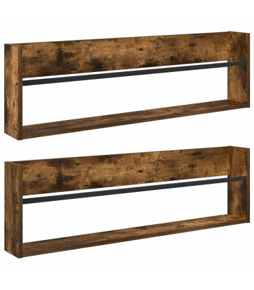 vidaXL Magazine Rack 2 pcs Smoked Oak 100 x 12 x 30 cm Engineered Wood