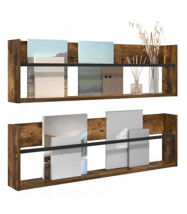 vidaXL Magazine Rack 2 pcs Smoked Oak 100 x 12 x 30 cm Engineered Wood