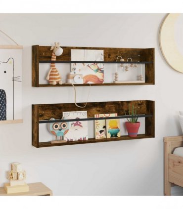 vidaXL Magazine Rack 2 pcs Smoked Oak 100 x 12 x 30 cm Engineered Wood