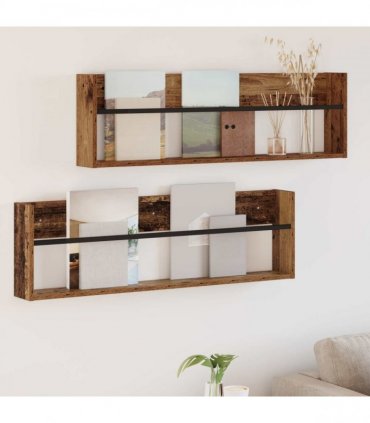 vidaXL Magazine Rack 2 pcs Old Wood 100 x 12 x 30 cm Engineered Wood
