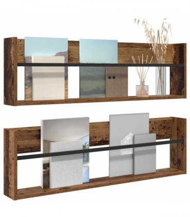 vidaXL Magazine Rack 2 pcs Old Wood 100 x 12 x 30 cm Engineered Wood