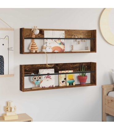 vidaXL Magazine Rack 2 pcs Old Wood 100 x 12 x 30 cm Engineered Wood