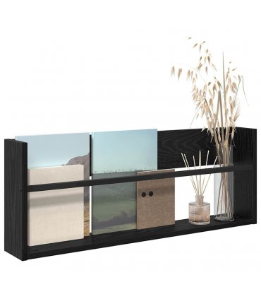 vidaXL Magazine Rack Black Oak 80 x 12 x 30 cm Engineered Wood