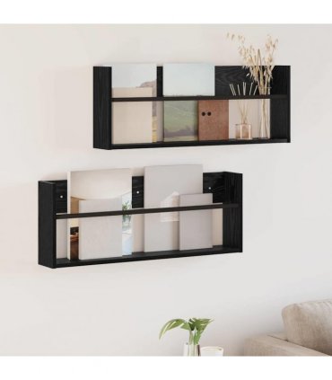 vidaXL Magazine Rack 2 pcs Black Oak 80 x 12 x 30 cm Engineered Wood