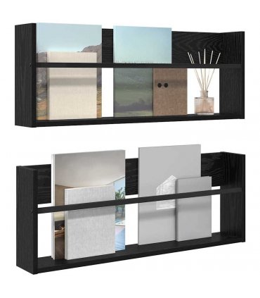 vidaXL Magazine Rack 2 pcs Black Oak 80 x 12 x 30 cm Engineered Wood