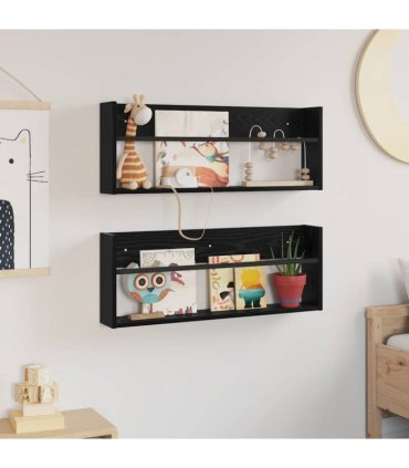 vidaXL Magazine Rack 2 pcs Black Oak 80 x 12 x 30 cm Engineered Wood
